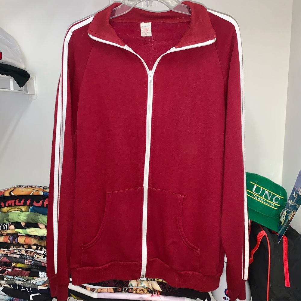 Vintage 70s Three Stripe Track Jacket  Soffe Red L